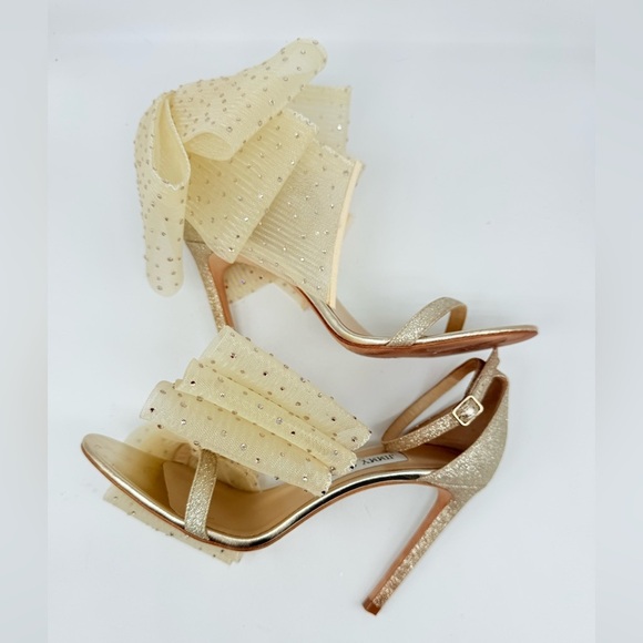 JIMMY CHOO Ivory Gold Aveline 100 bow Crystal embellished bow sandals EU 38.5 - Picture 9 of 13